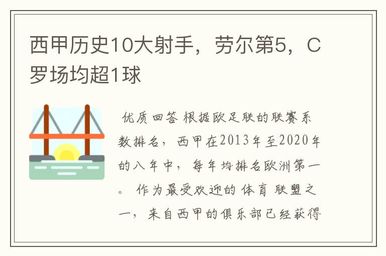 西甲历史10大射手，劳尔第5，C罗场均超1球