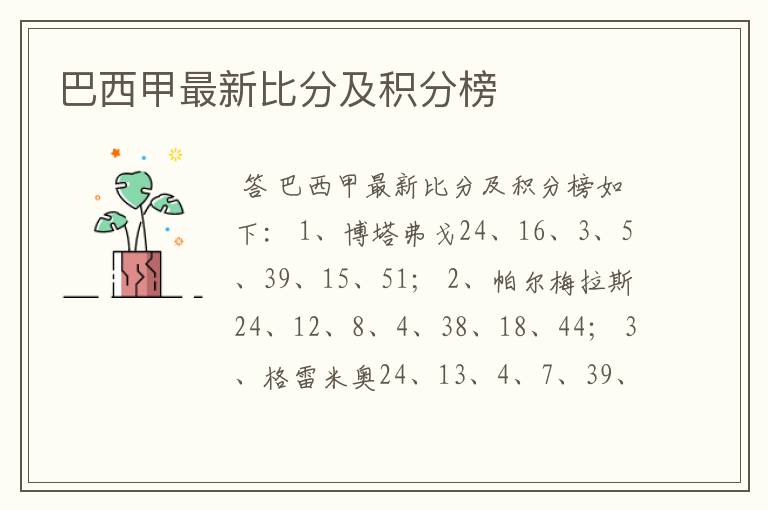 巴西甲最新比分及积分榜