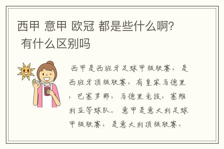 西甲 意甲 欧冠 都是些什么啊？ 有什么区别吗