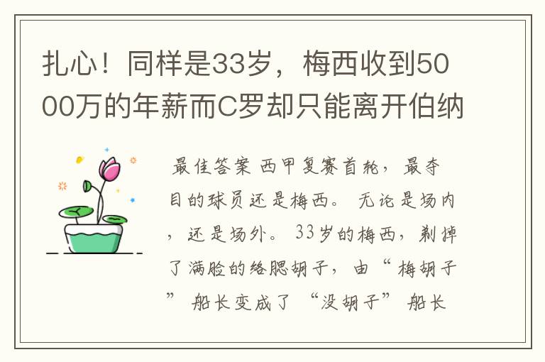 扎心！同样是33岁，梅西收到5000万的年薪而C罗却只能离开伯纳乌