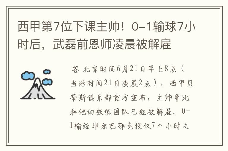 西甲第7位下课主帅！0-1输球7小时后，武磊前恩师凌晨被解雇