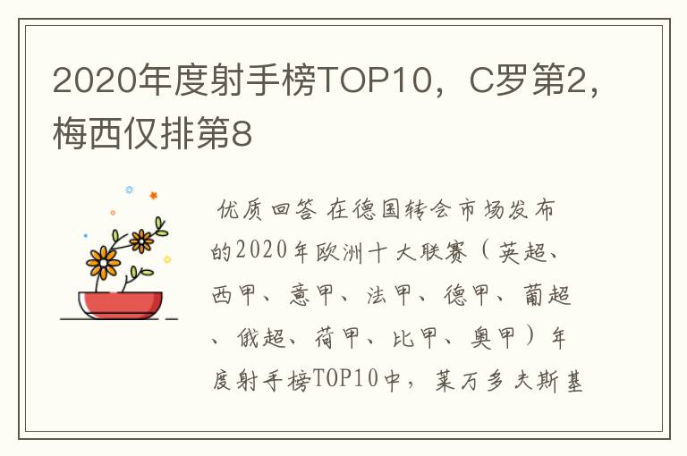 2020年度射手榜TOP10，C罗第2，梅西仅排第8