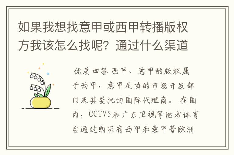 如果我想找意甲或西甲转播版权方我该怎么找呢？通过什么渠道？