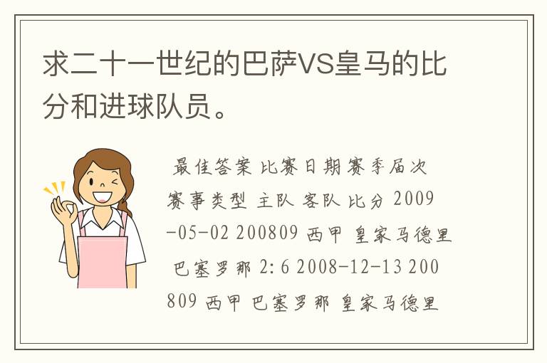 求二十一世纪的巴萨VS皇马的比分和进球队员。