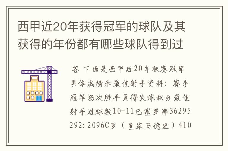 西甲近20年获得冠军的球队及其获得的年份都有哪些球队得到过意大利