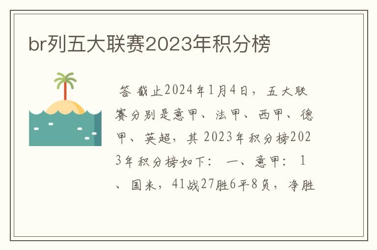 br列五大联赛2023年积分榜