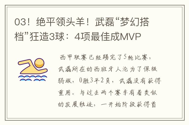 03！绝平领头羊！武磊“梦幻搭档”狂造3球：4项最佳成MVP