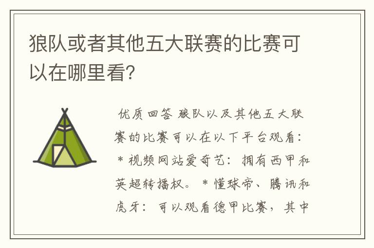 狼队或者其他五大联赛的比赛可以在哪里看？