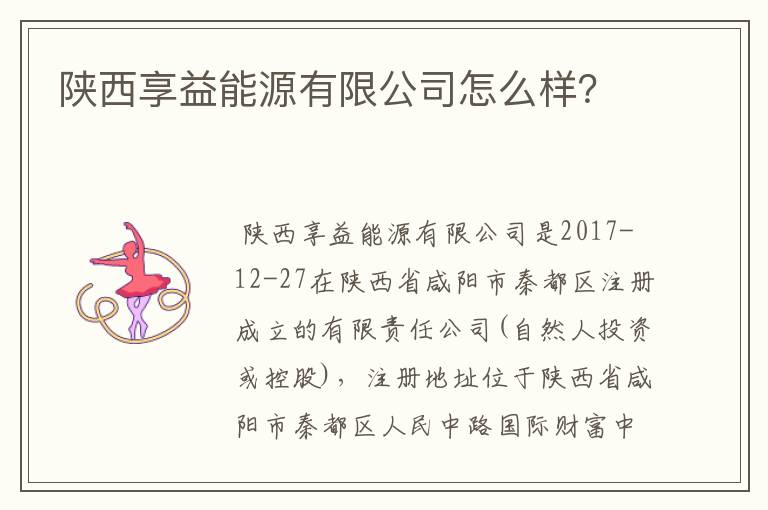 陕西享益能源有限公司怎么样？