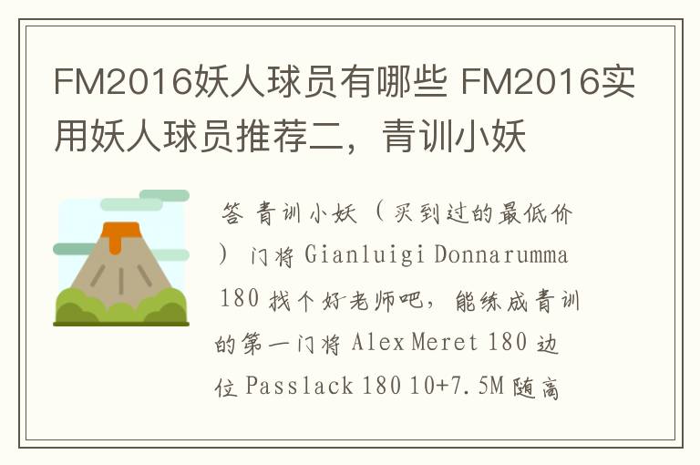 FM2016妖人球员有哪些 FM2016实用妖人球员推荐二，青训小妖