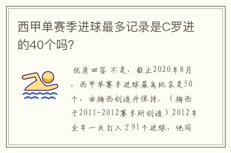 西甲单赛季进球最多记录是C罗进的40个吗？