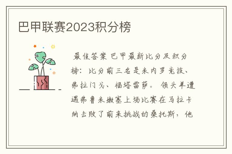 巴甲联赛2023积分榜