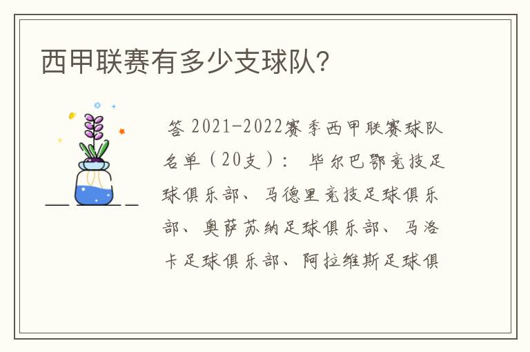 西甲联赛有多少支球队？