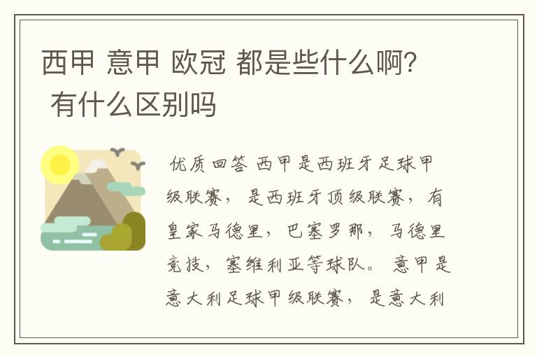 西甲 意甲 欧冠 都是些什么啊？ 有什么区别吗