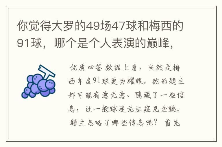 你觉得大罗的49场47球和梅西的91球，哪个是个人表演的巅峰，为什么？