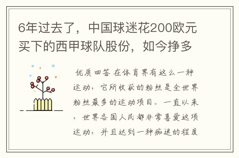 6年过去了，中国球迷花200欧元买下的西甲球队股份，如今挣多少钱？