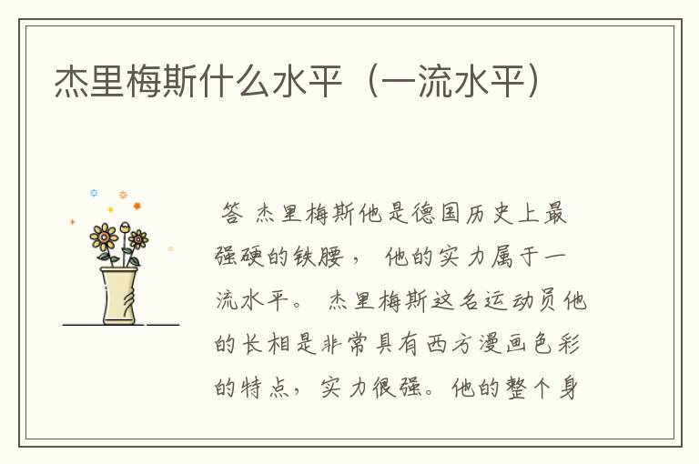 杰里梅斯什么水平（一流水平）