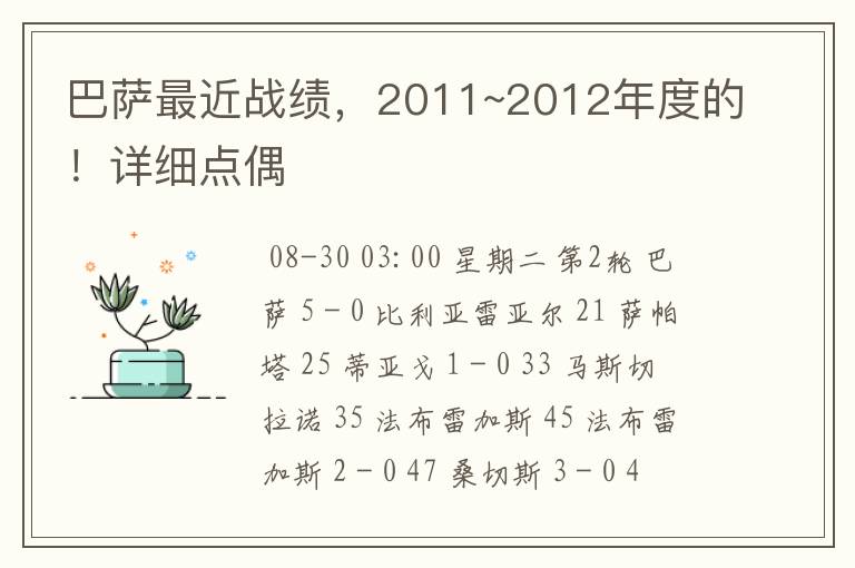 巴萨最近战绩，2011~2012年度的！详细点偶