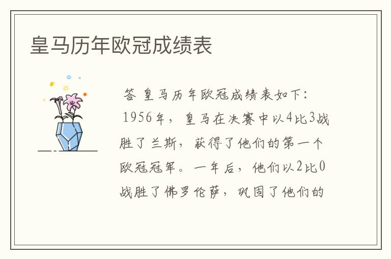 皇马历年欧冠成绩表