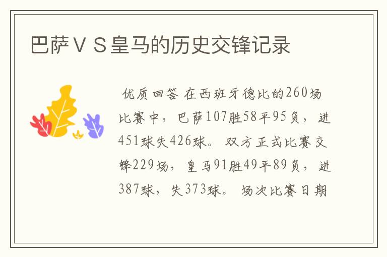 巴萨ＶＳ皇马的历史交锋记录