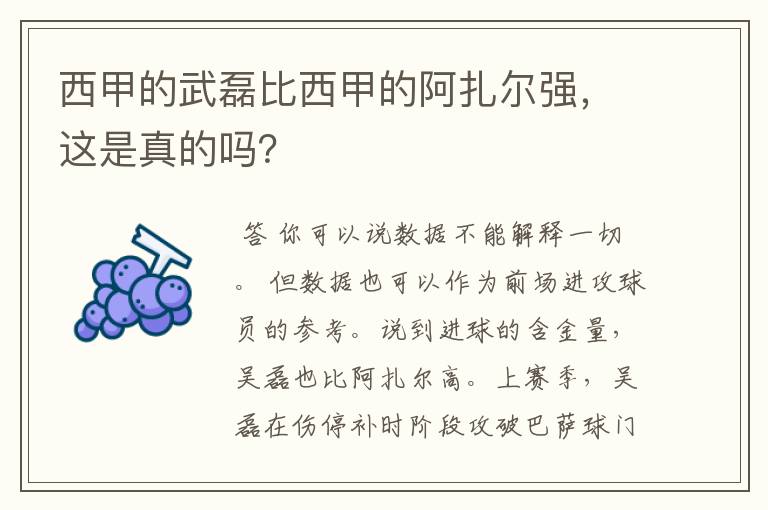 西甲的武磊比西甲的阿扎尔强，这是真的吗？