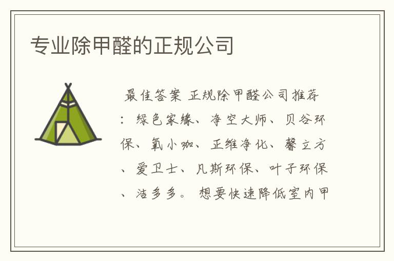 专业除甲醛的正规公司