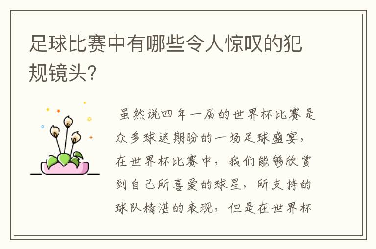 足球比赛中有哪些令人惊叹的犯规镜头？