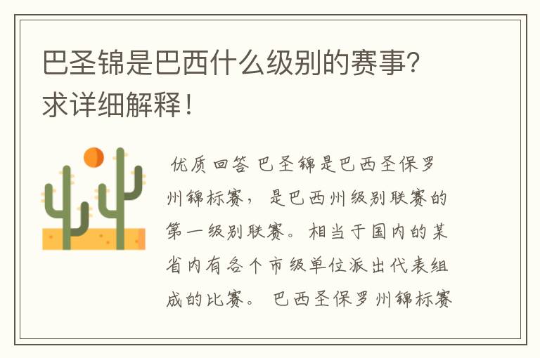 巴圣锦是巴西什么级别的赛事？求详细解释！