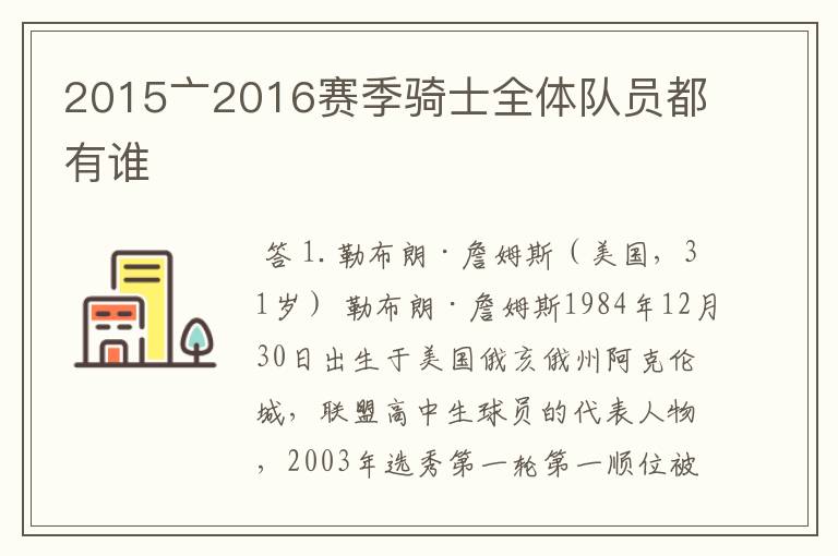 2015亠2016赛季骑士全体队员都有谁