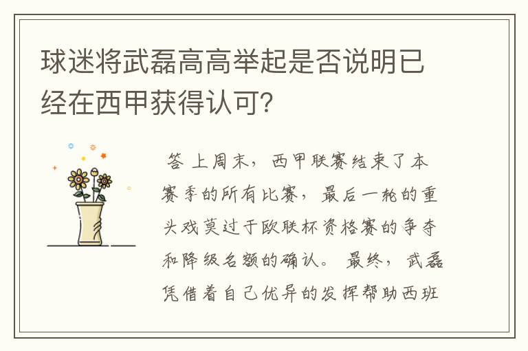 球迷将武磊高高举起是否说明已经在西甲获得认可?