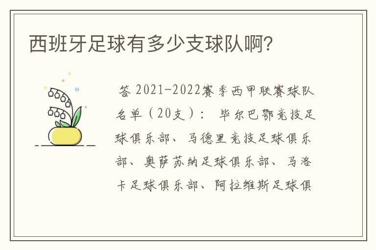 西班牙足球有多少支球队啊？