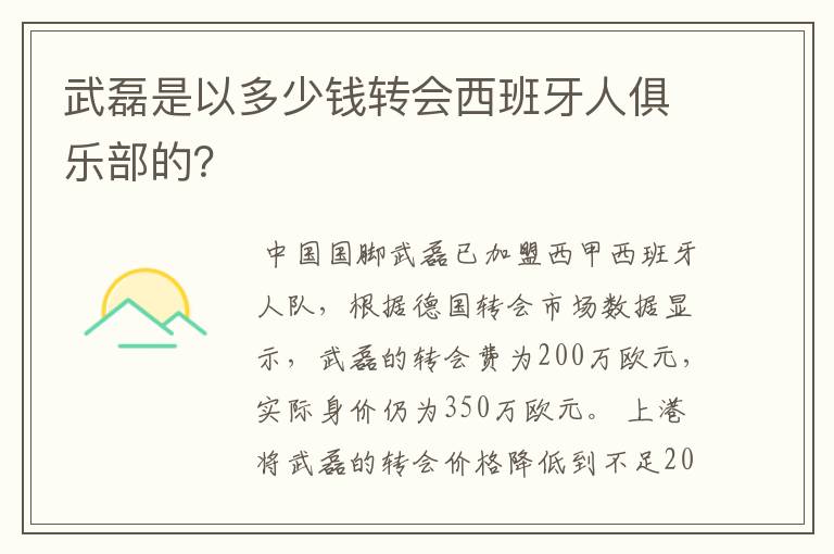 武磊是以多少钱转会西班牙人俱乐部的？