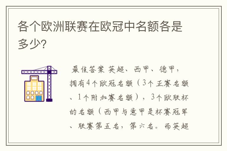 各个欧洲联赛在欧冠中名额各是多少？