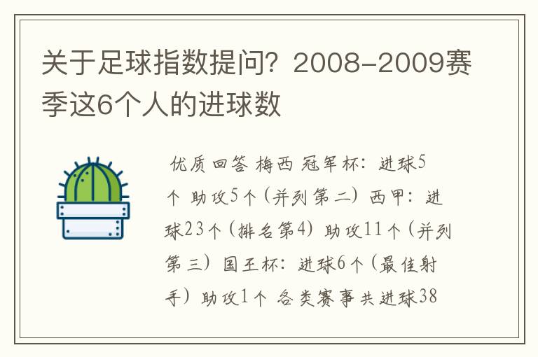 关于足球指数提问？2008-2009赛季这6个人的进球数