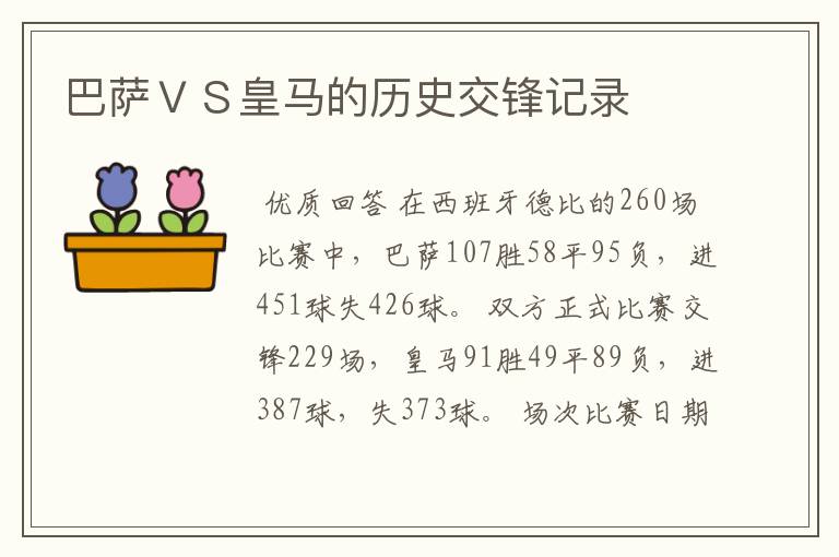 巴萨ＶＳ皇马的历史交锋记录