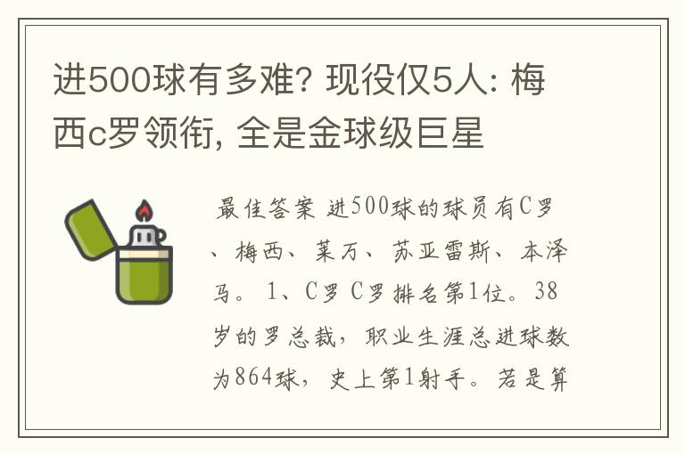 进500球有多难? 现役仅5人: 梅西c罗领衔, 全是金球级巨星