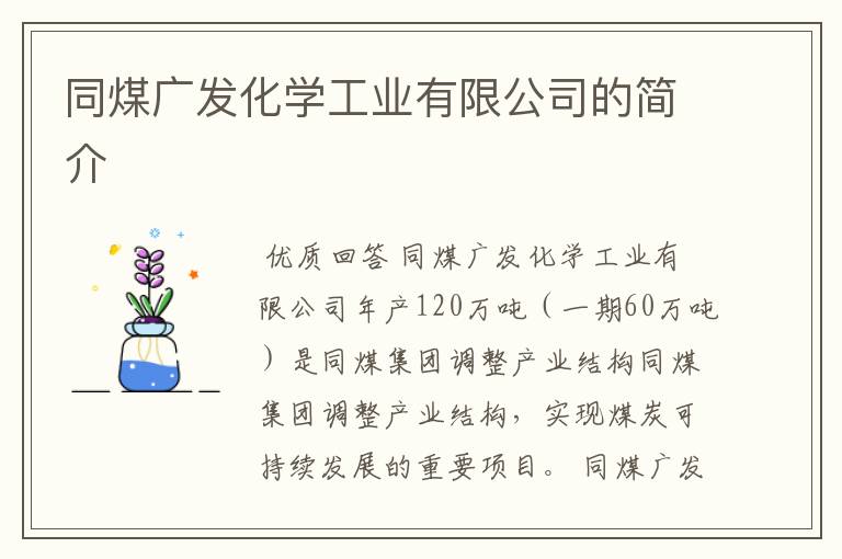 同煤广发化学工业有限公司的简介