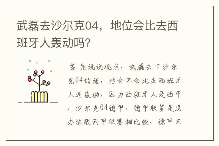 武磊去沙尔克04，地位会比去西班牙人轰动吗？