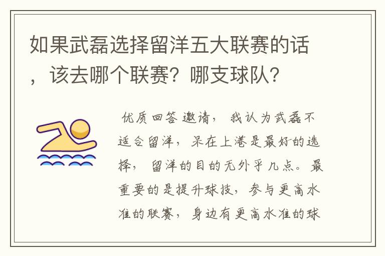 如果武磊选择留洋五大联赛的话，该去哪个联赛？哪支球队？