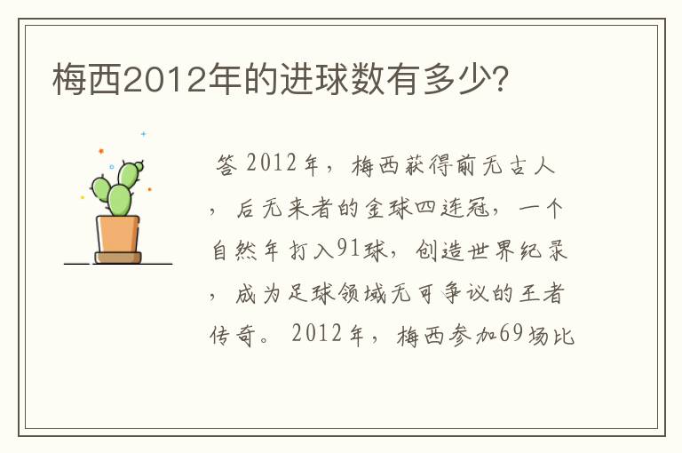 梅西2012年的进球数有多少？