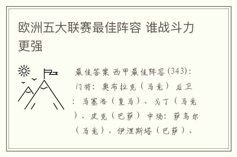 欧洲五大联赛最佳阵容 谁战斗力更强