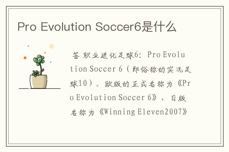 Pro Evolution Soccer6是什么