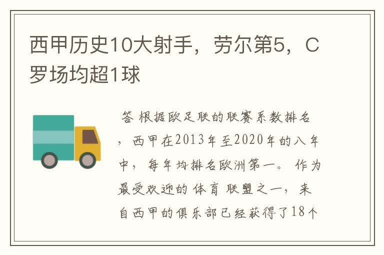 西甲历史10大射手，劳尔第5，C罗场均超1球