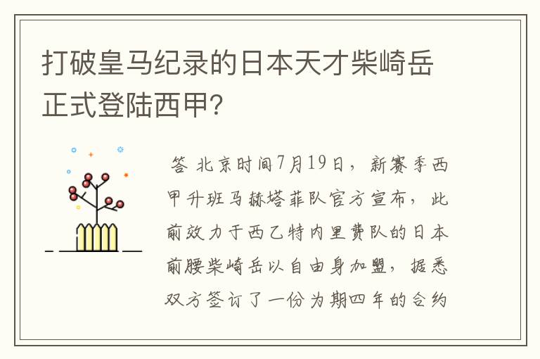 打破皇马纪录的日本天才柴崎岳正式登陆西甲？