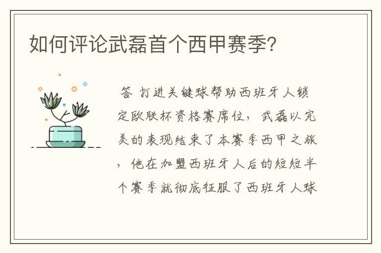 如何评论武磊首个西甲赛季？