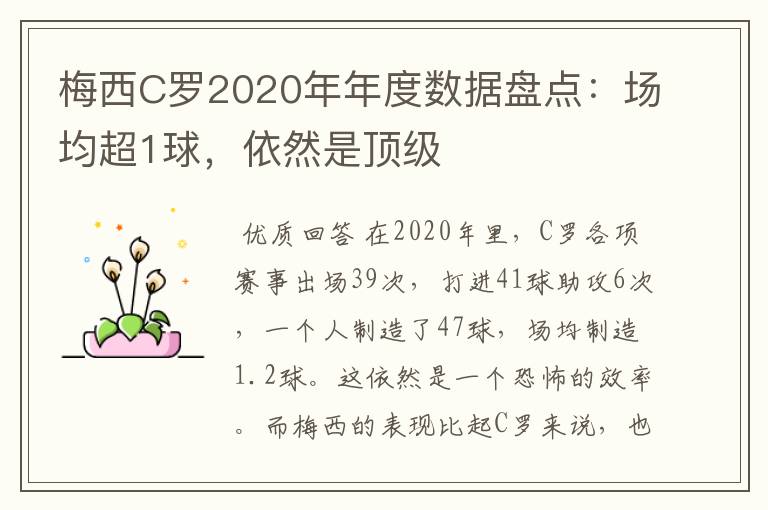 梅西C罗2020年年度数据盘点：场均超1球，依然是顶级