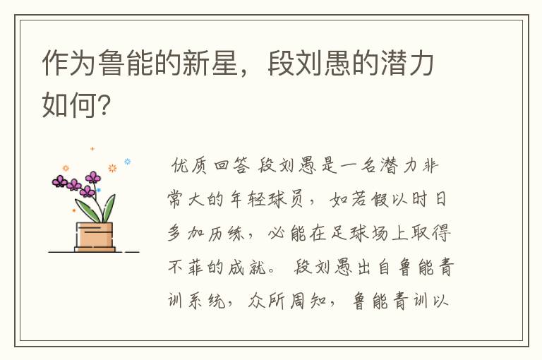 作为鲁能的新星，段刘愚的潜力如何？