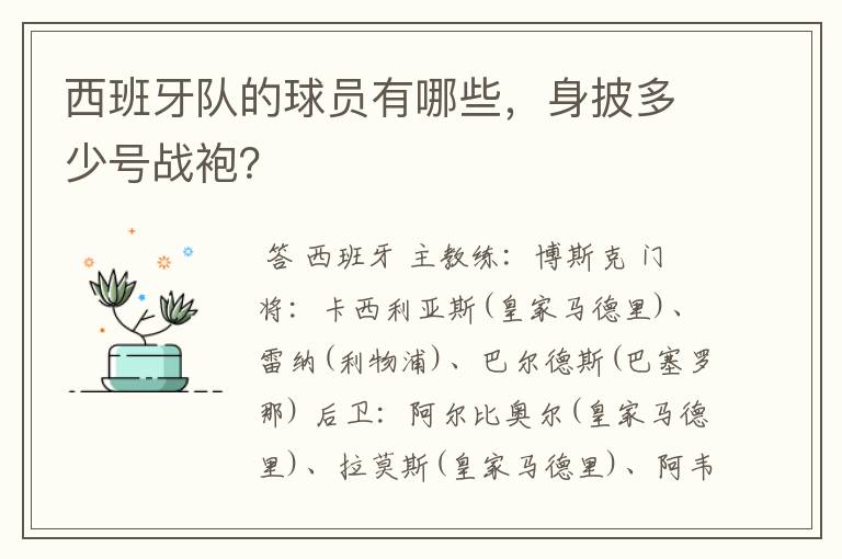 西班牙队的球员有哪些，身披多少号战袍？