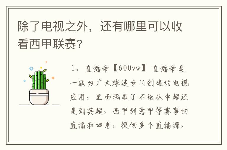 除了电视之外，还有哪里可以收看西甲联赛?