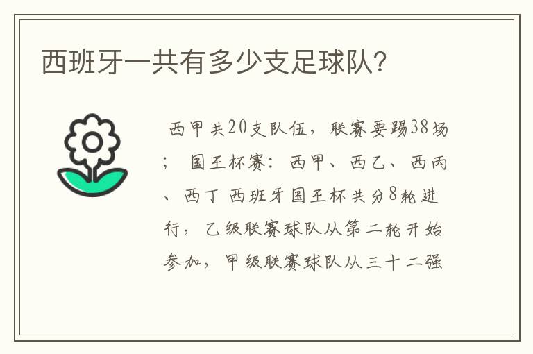 西班牙一共有多少支足球队？